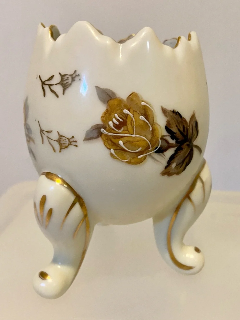 Pair of Vintage Napcoware Cracked Egg Vases with Brown and Gold Flowers